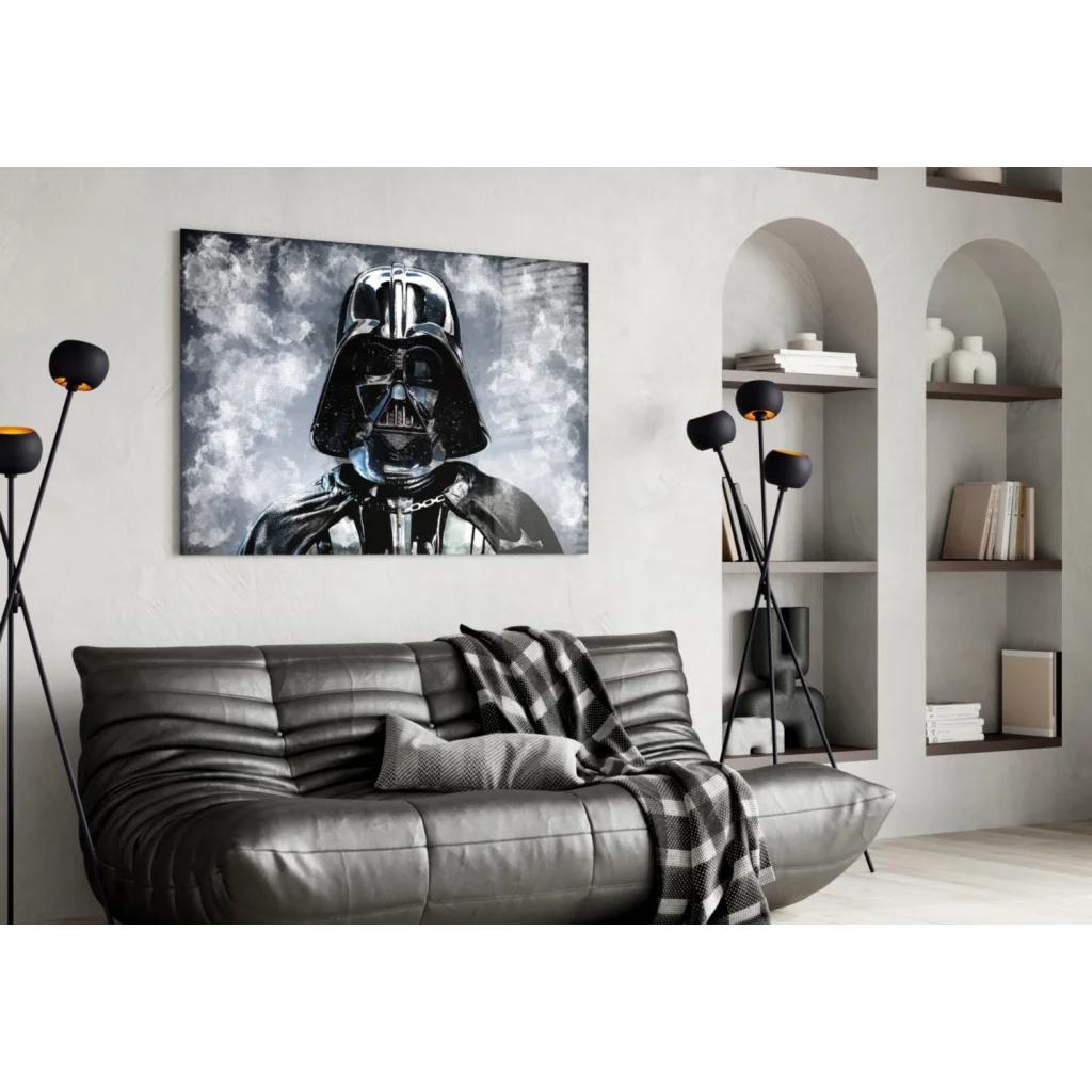 Darth Vader black and silver glass wall art portrait on canvas
