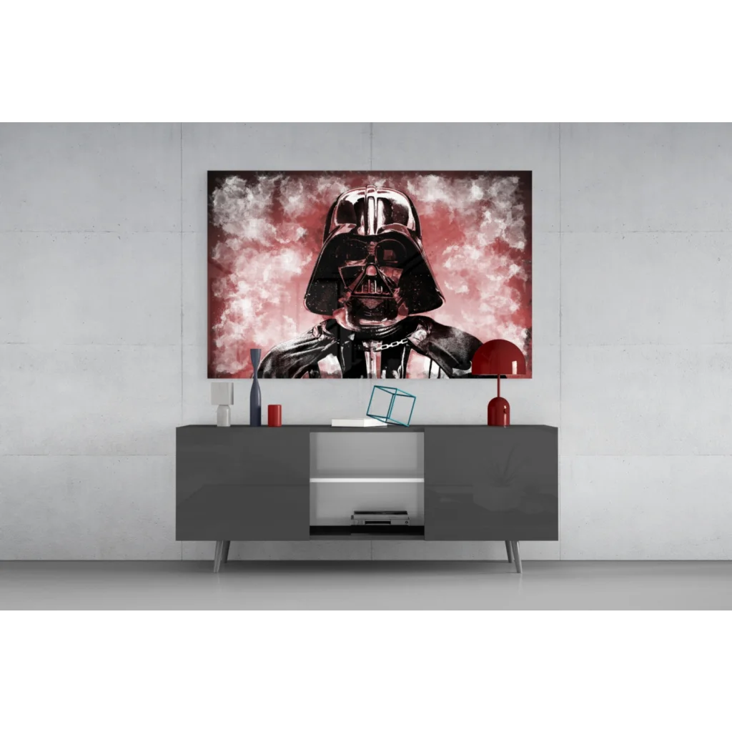 Darth Vader red black glass wall art canvas portrait on smoky background