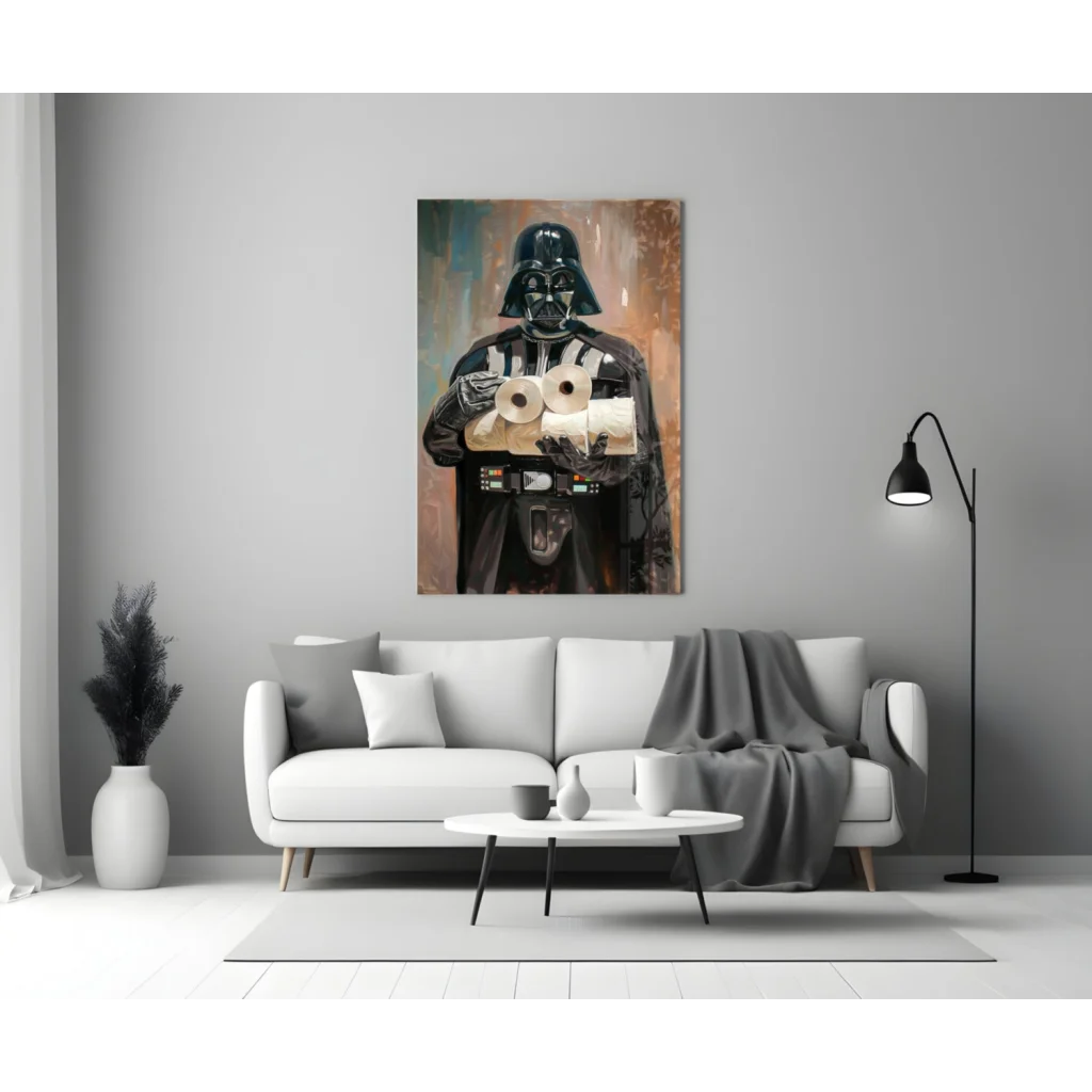 Funny Black Darth Vader wall art canvas with toilet paper rolls