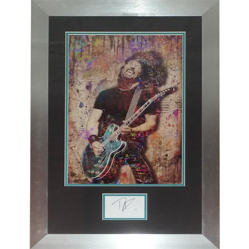 Dave Grohl autographed music splash art of blue electric guitar in deluxe frame