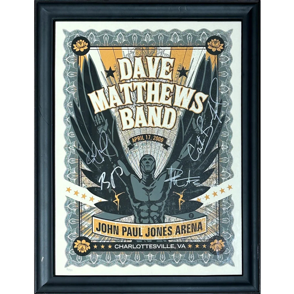 Deluxe framed Dave Matthews Band autographed poster with winged figure