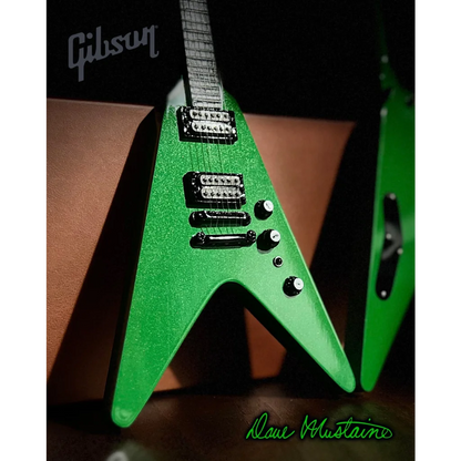 Kelly green Dave Mustaine Axe Heaven miniature replica Flying V guitar