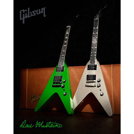 Green and silver Dave Mustaine Flying V EXP guitar by Axe Heaven®