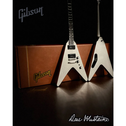 White Gibson Flying V miniature replica guitar by Axe Heaven, Dave Mustaine