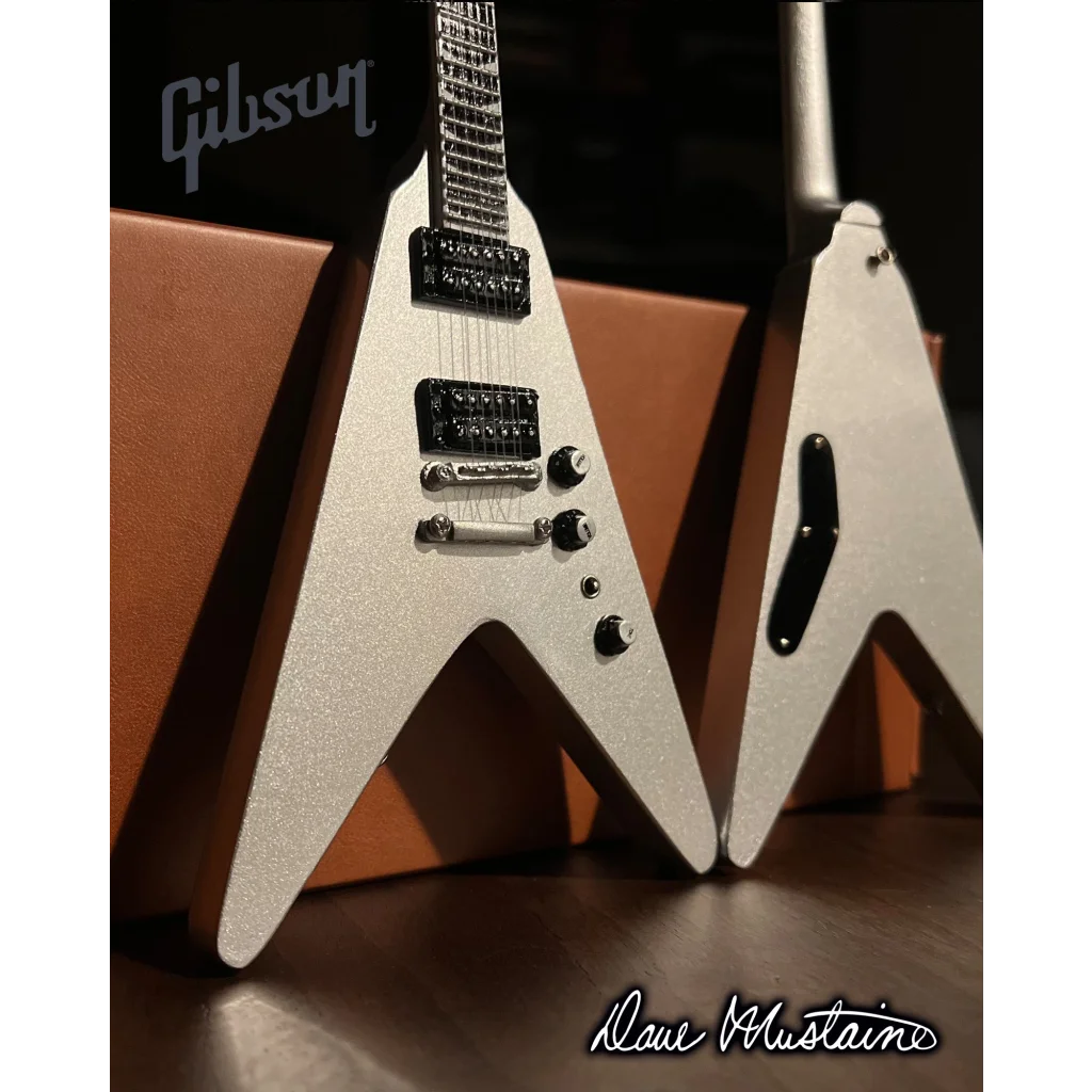 White Gibson Flying V miniature replica guitar by Axe Heaven, Dave Mustaine