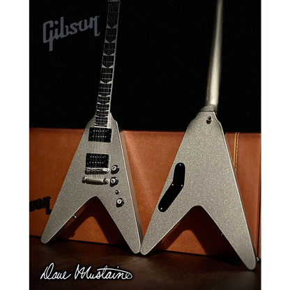 Axe Heaven Dave Mustaine miniature replica of silver Gibson Flying V guitar