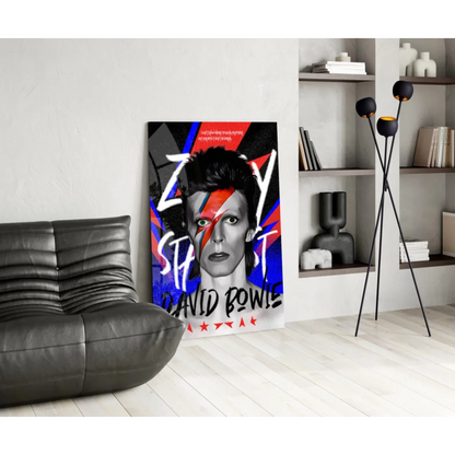Vibrant Ziggy Stardust wall art canvas print with lightning bolt face