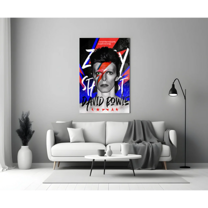 Vibrant Ziggy Stardust wall art canvas print with bold lightning bolt on David Bowie
