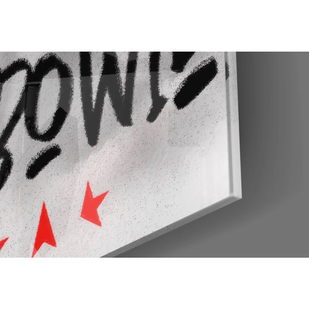 Ziggy Stardust lightning bolt wall art canvas with black graffiti and red stars