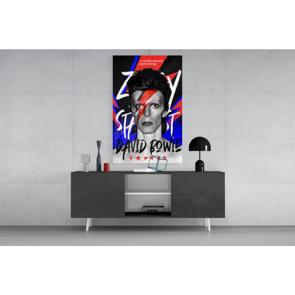 Vibrant Ziggy Stardust wall art canvas print with lightning bolt face