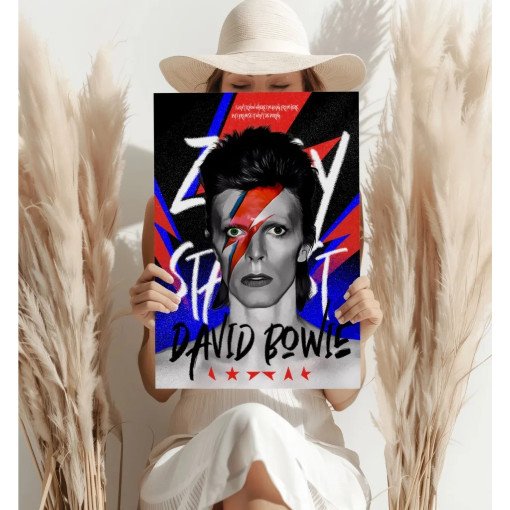 David Bowie lightning bolt aluminum print set of 4 on black background