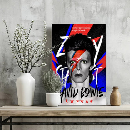 Vibrant David Bowie Lightning Bolt aluminum print set of 4 in red, blue, white canvas design