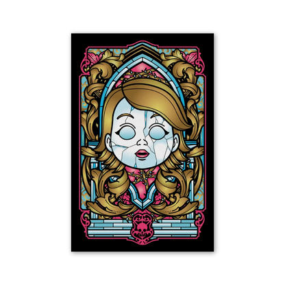 Stylized cracked porcelain doll head with blonde hair in gothic frame for David Dastmalchian deluxe edition art prints