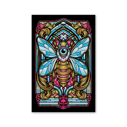 Stylized bee with eye on back, gothic arches, floral patterns in David Dastmalchian deluxe edition art prints