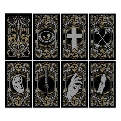 Eight occult-themed tarot cards from the David Dastmalchian Deluxe Edition with Art Prints