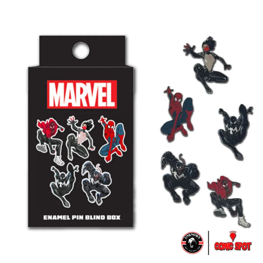 Nakayama Marvel blind box featuring Spider-Man enamel pins with various characters