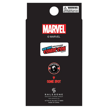 Black retail packaging for David Nakayama Marvel X-Men Phoenix enamel pin, Marvel blind box style
