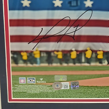 David Ortiz autographed Red Sox deluxe framed 11x14 photo with American flag and blurred players