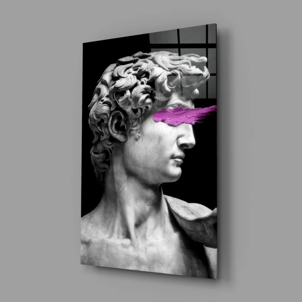 Black-and-white David statue canvas wall art with pink eye stripe