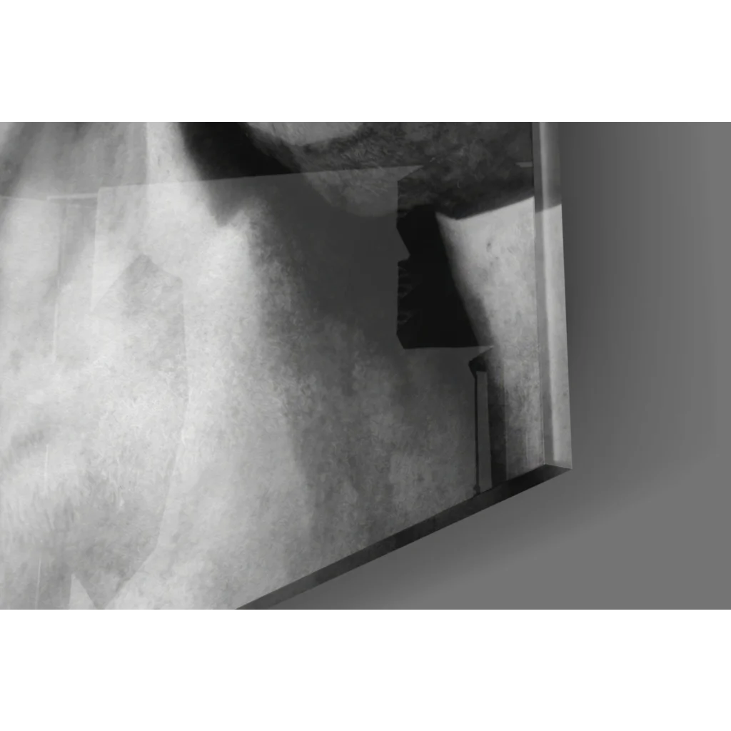 Monochrome abstract textured canvas wall art print with David statue pink stripes