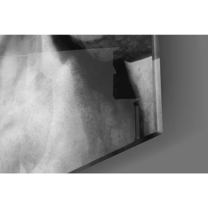 Monochrome abstract textured canvas wall art print with David statue pink stripes