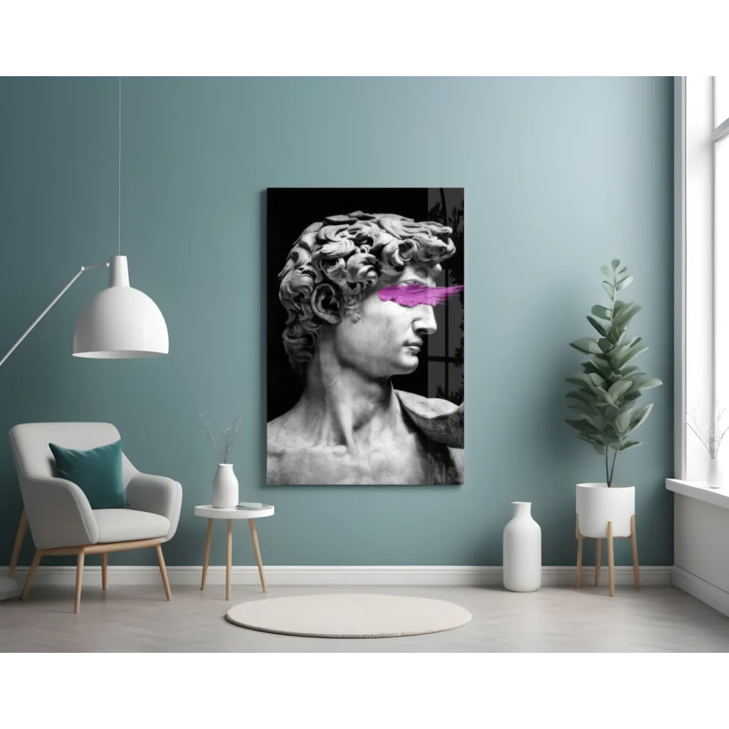 David statue canvas wall art with pink eye stripes