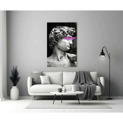 Black-and-white David statue canvas wall art with pink eye stripe