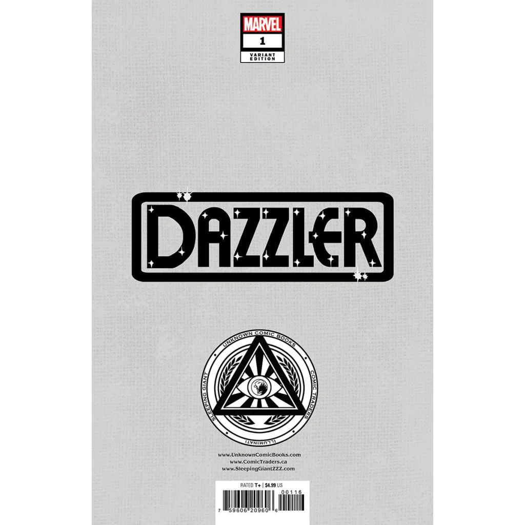 Variant edition comic book with grayscale cover from Dazzler Unknown Comics Exclusive Leirix