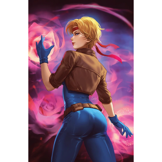 Anime-style female with blonde hair holding glowing pink orb for DAZZLER #1 comics exclusive