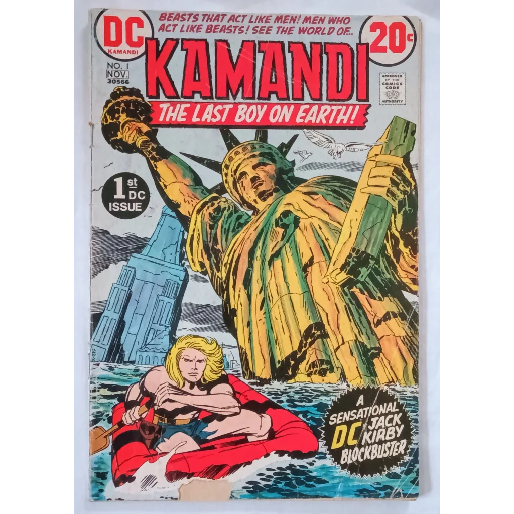 Kamandi The Last Boy On Earth Issue 1 DC Comics cover with golden statue and red-clad figure