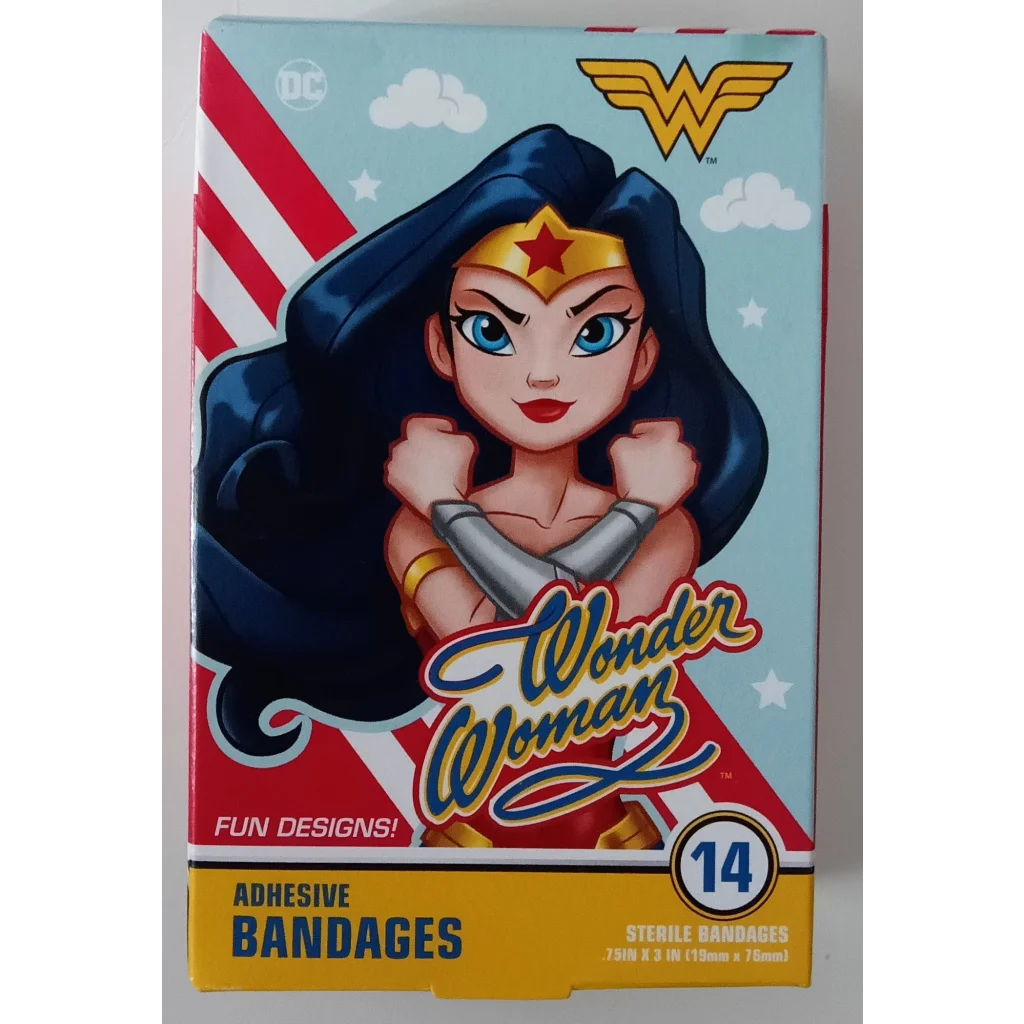 Vibrant Wonder Woman adhesive bandages for fun healing
