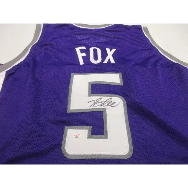 Purple Sacramento Kings signed jersey with De’Aaron Fox autograph and white gray trim