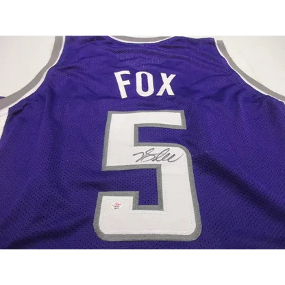 Purple Sacramento Kings signed jersey with De’Aaron Fox autograph and white gray trim