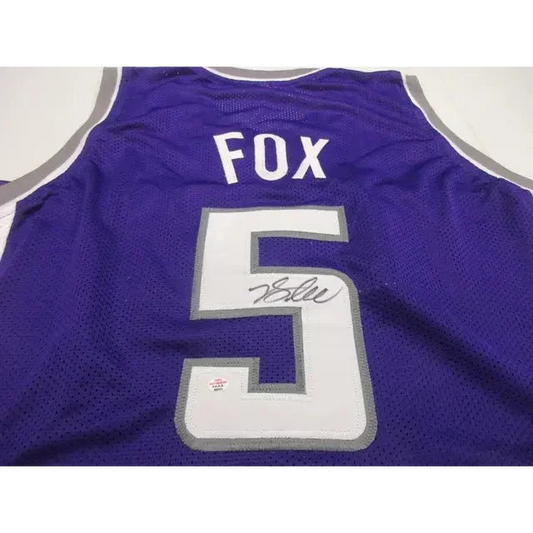 Purple Sacramento Kings signed jersey with De’Aaron Fox autograph and white gray trim