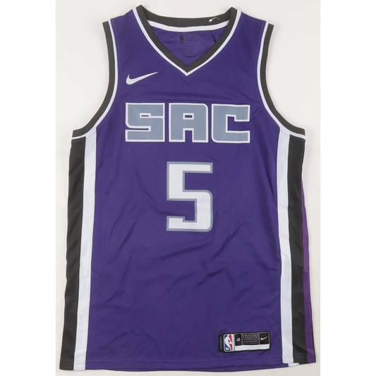 Purple Nike Sacramento Kings jersey with SAC and 5 in white for De Aaron Fox signed jersey