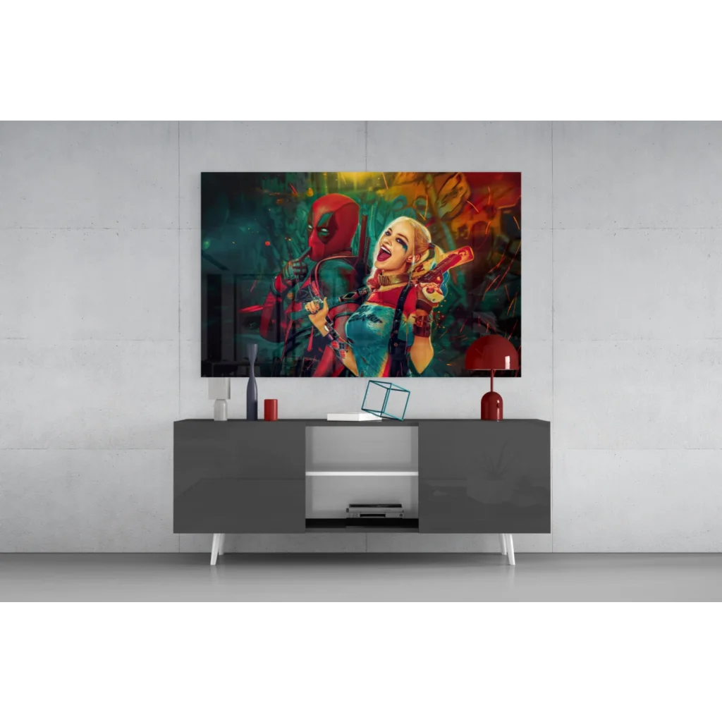 Deadpool and Harley Quinn comic graffiti wall art print