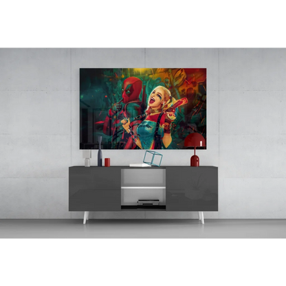 Deadpool and Harley Quinn comic graffiti wall art print