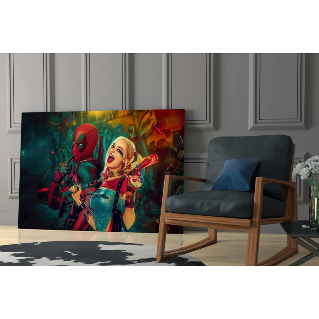 Deadpool and Harley Quinn comic graffiti wall art canvas print