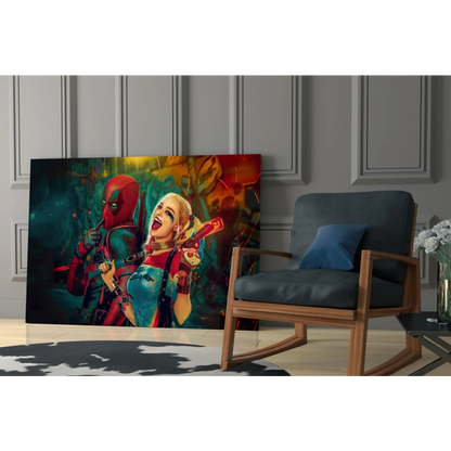 Deadpool and Harley Quinn comic graffiti wall art canvas print