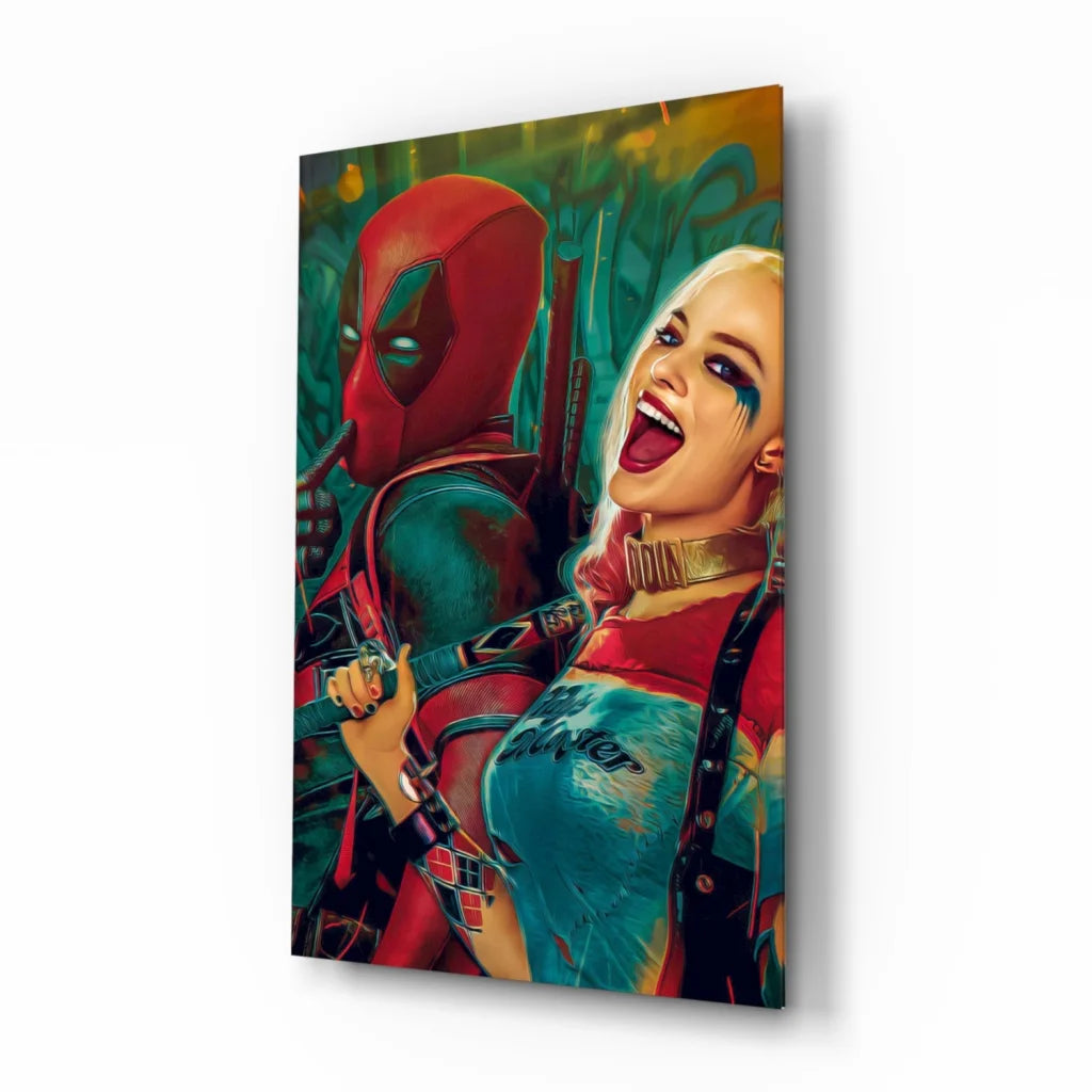 Deadpool and Harley Quinn comic wall art canvas print