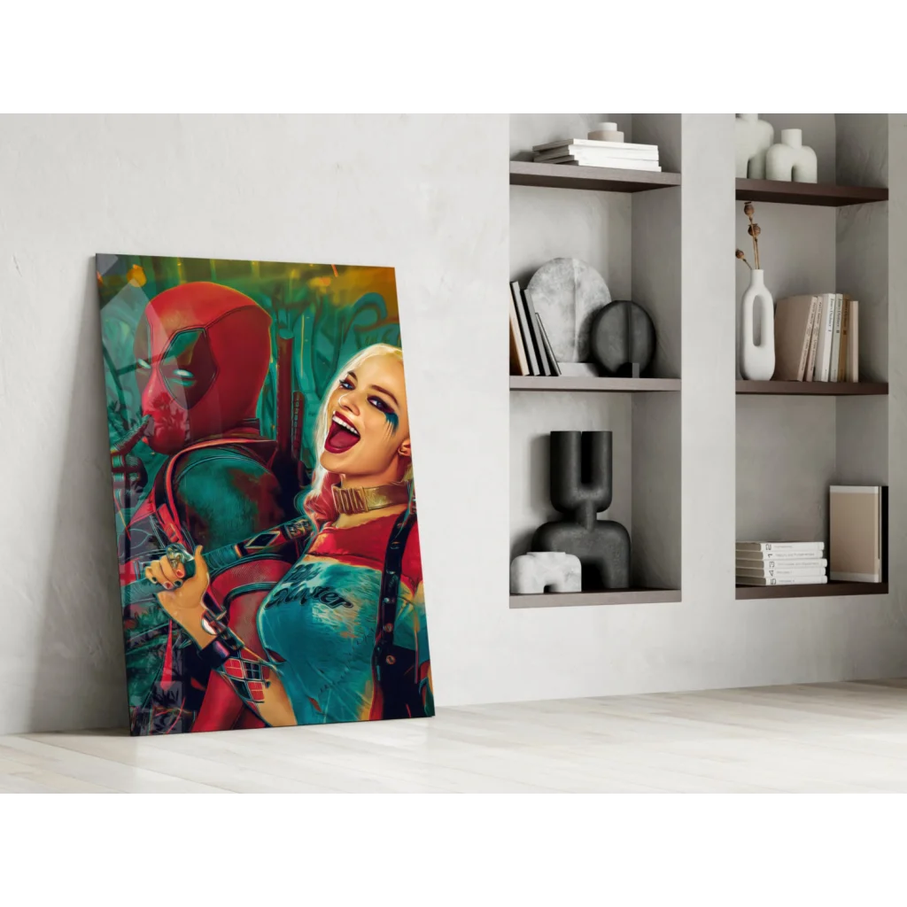 Deadpool and Harley Quinn comic canvas wall art print