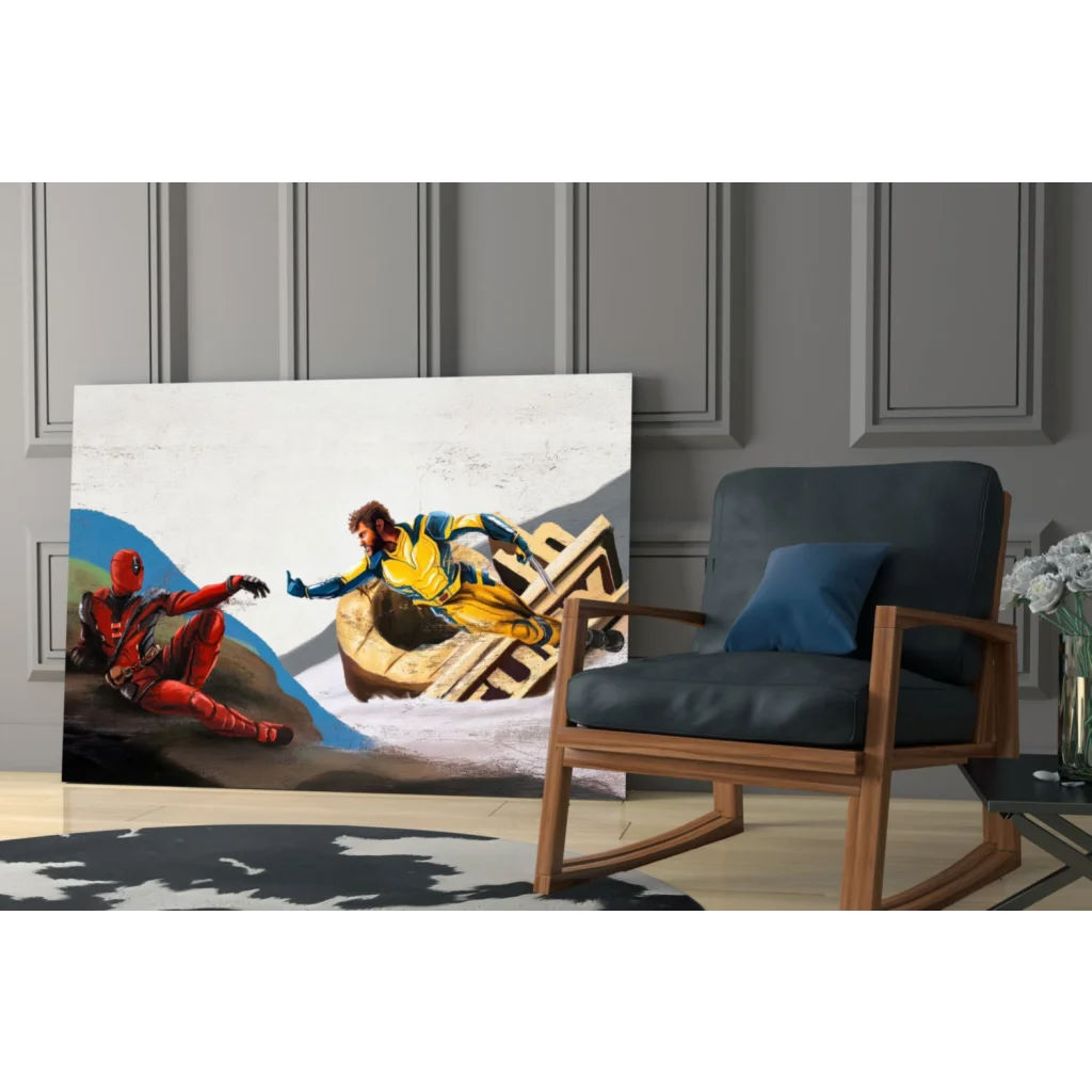 Deadpool and Wolverine dynamic battle canvas wall art print