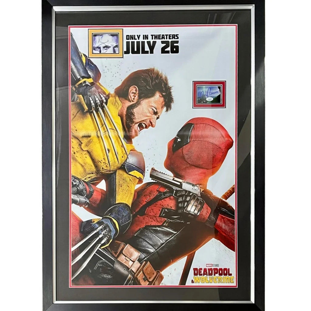 Framed Deadpool and Wolverine poster with autographs for ultimate fan experience