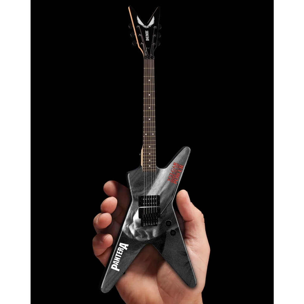 Axe Heaven Dean Dimebag mini guitar in silver black skull design