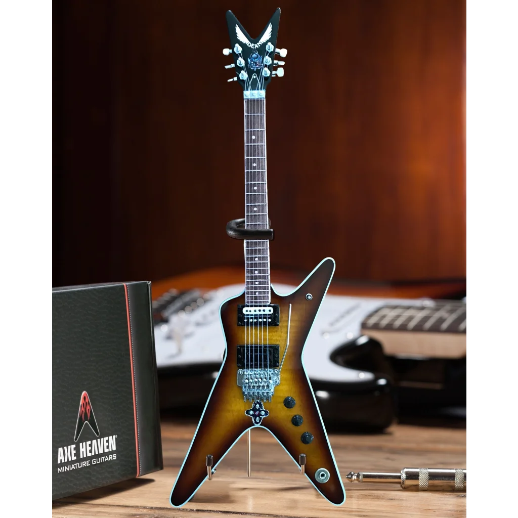 Dean Dimebag mini guitar by Axe Heaven in sunburst finish