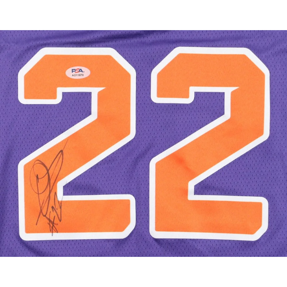 Deandre Ayton signed purple Phoenix Suns Nike jersey with orange 22 number and autograph