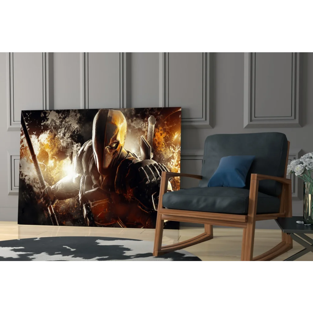 Striking black-and-gold Deathstroke armored warrior wall art canvas print