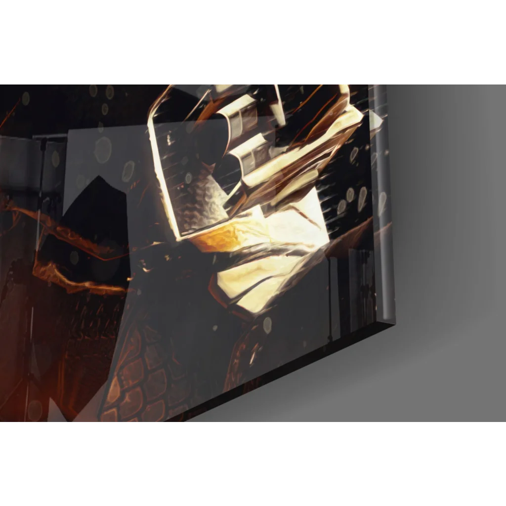 Glossy Deathstroke armored warrior glass wall art print