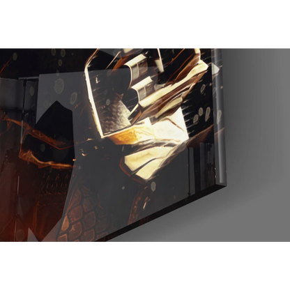 Glossy Deathstroke armored warrior glass wall art print