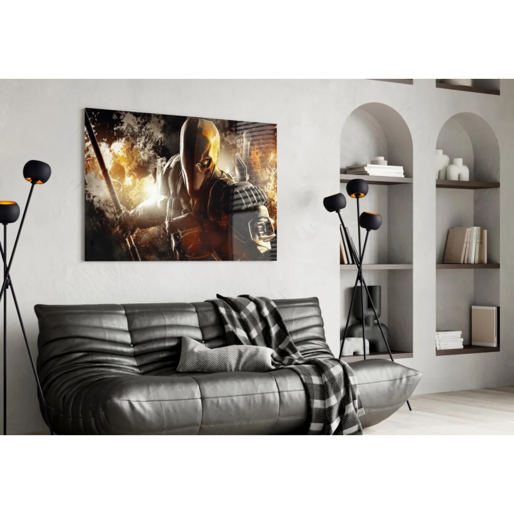 Deathstroke warrior black leather sofa wall art print